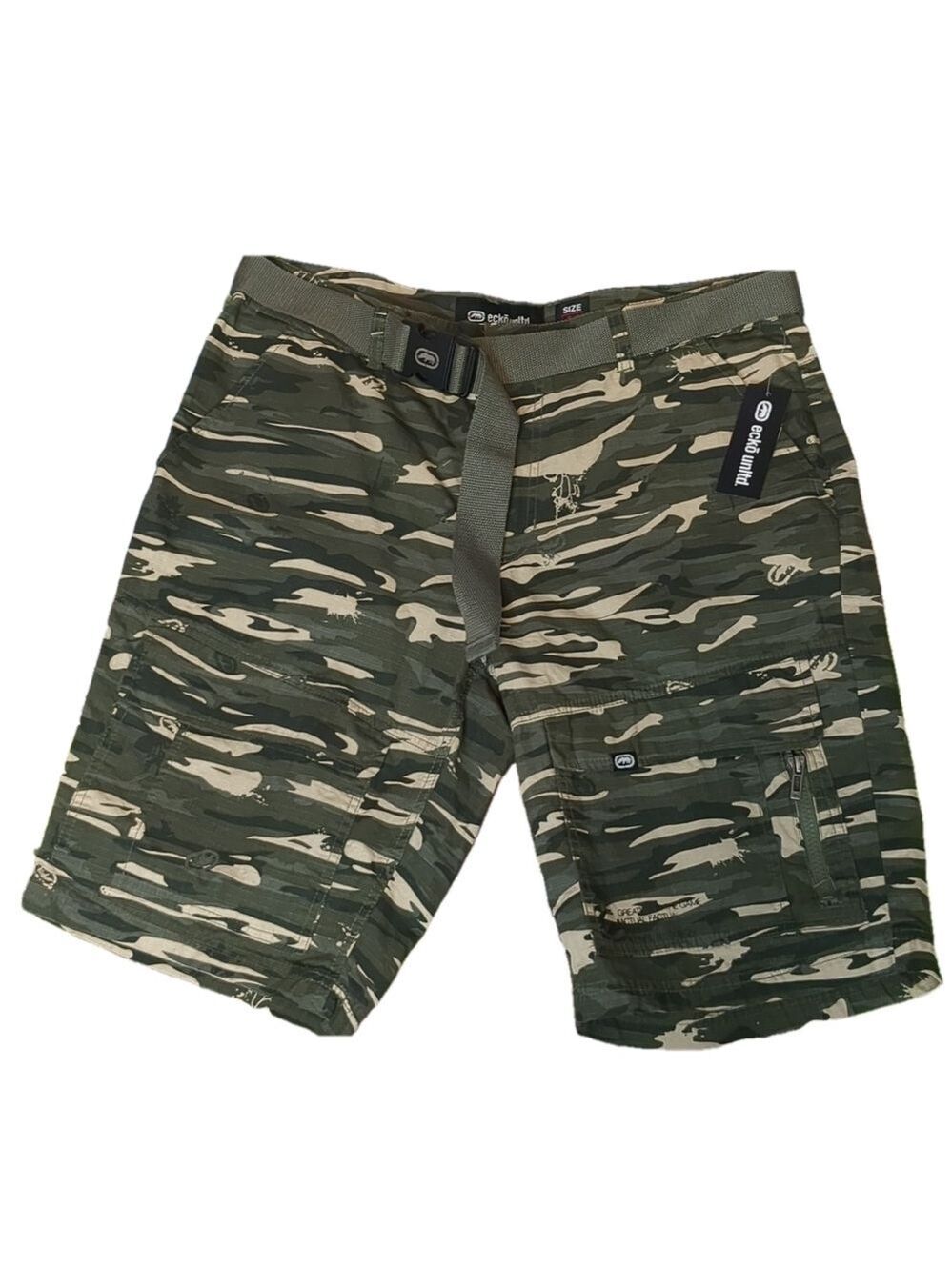 Ecko green camo cargo shorts with belt size 34